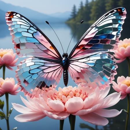 10731-950920009-A butterfly made of glass Made_of_pieces_broken_glass, lake, sitting on a pale pink peony flower , _lora_Made_of_pi.png